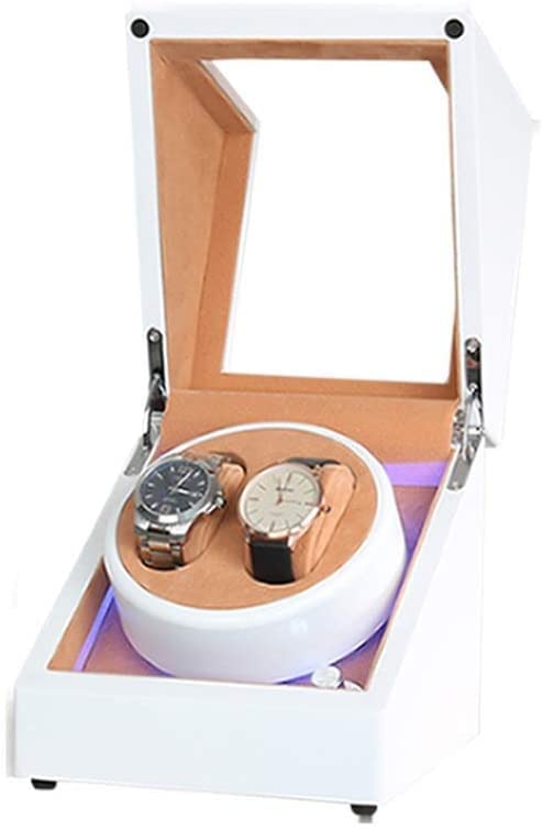 Caja enrolladora doble para relojes con luz LED y vitrina de madera lacada