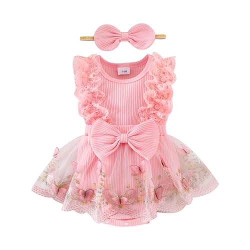 Baby Girl Clothes Infant Summer Outfits Cute Butterflies Mesh Ruffle Sleeveless Romper Headband Set 0-12 Months
