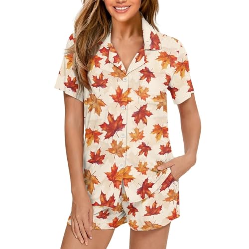 Image of Women's Short Sleeve Sleepwear Pajamas Nightwear with Pockets | skin-friendly breathable material resists pilling fading and deformation after repeated washing