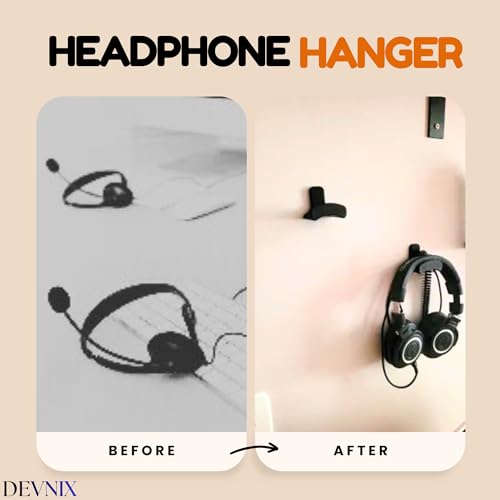 Image of Headphone Wall Mount Holder or Hanger- Universal Headset Holder for Home, Office & Gaming Setup | Space-Saving, Heavy-Duty Plastic Wall Hanger (Black) (Curve, 2, Count)