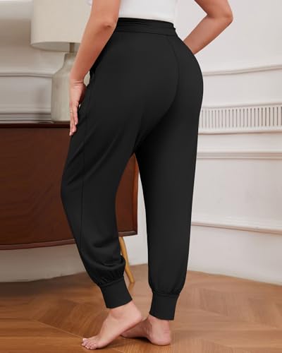 2 Pack Womens Plus Size Yoga Joggers, Loose Workout Sweatpants Comfy Lounge Pants with Pockets Casual Pajama Pants3