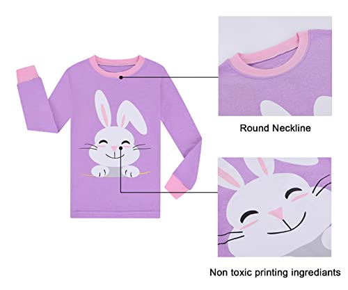 Benaive Girls Easter Pajamas Kids Bunny Easter Pjs Long Sleeves Set 100% Cotton Novelty Girls Sleepwear 2 Pieces Size 6 - image 4