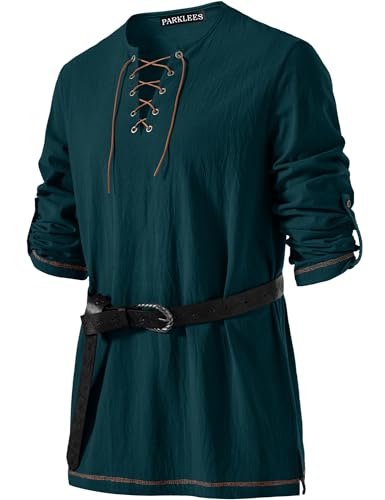 PARKLEES Mens Medieval Viking Pirate Costume Vintage Renaissance Halloween Shirts Dark Green Large