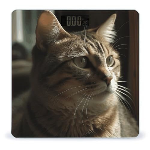 Báscula de baño digital Tabby Cat de vidrio templado miniatura 1