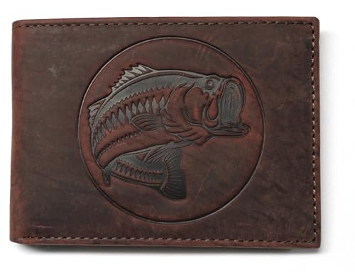 Bass Fishing Slim Fold Front Pocket Wallet Embossed Leather