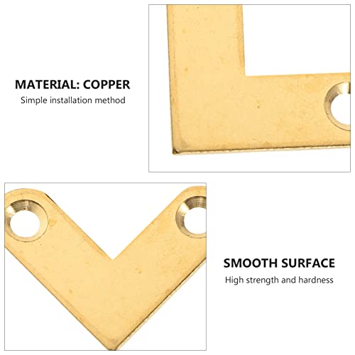 VILLCASE 6Pcs Antique L Shape Brass Flat Corner Bracket Joint Flat Corner Brace Plate Support Drawer Fixed Corner Code (Gold) - Image 3