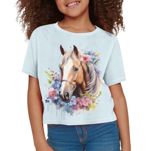 Image of Girl Crop Top Shirts for Summer Cute T Shirts Short Sleeve Tees for Kids 5-16