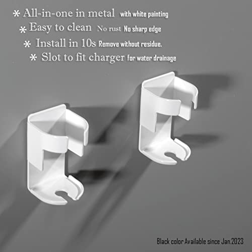 White Painted Metal Electric Toothbrush Holder For Bathroom Wall Mount With No Track Adhesive, Slot For Charger And Drainage, Oral-B Tooth Brush Holder, 2Pcs Pack #TOP1