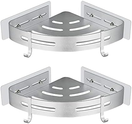 GRICOL Shower Shelf Corner Adhesive Bathtub Caddy Wall Mounted Bathroom No Drill Aluminum Basket Storage for Shampoo Kitchen Organizer with Razor Holder-2 Pack