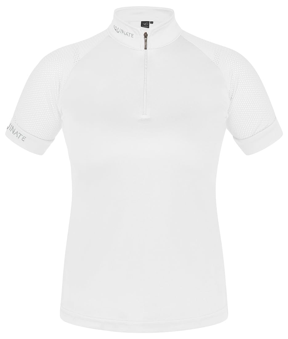 Equinate Maglia funzionale da donna Lunari, leggera, a maniche corte, con colletto alto e maniche a rete, traspirante, elastica e ad asciugatura rapida, per equitazione e allenamento