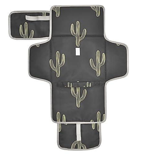 Black Cactus Portable Diaper Changing Pad – Waterproof Foldable Baby Diaper Changing Pad with Built-in Pillow, Travel Diaper Changing Mat for Newborn Baby