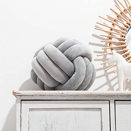 MOJUN Knot Ball Pillow, Round Knot Pillow Cushion Pillow Home Decoration Plush Throw Pillow, Knot Pillow for Kids Toy Home Sofa Couch Bed Living Room (8.6inch, Light Gray)