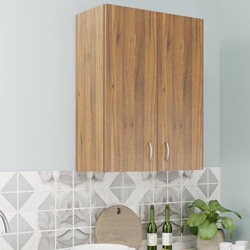 Image of VIKI Furniture |Traksha Modular Kitchen Wall Cabinet - Two Door Cabinet | Space Saving Rack for Spices | DIY Home Storage Cupboard (Brussel Walnut - 30D x 60W x 80H cm) | 1 Year Warranty