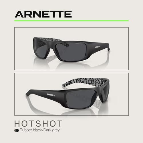 Image of ARNETTE Hot Shot AN4182 Rectangle Sunglasses for Men | In Shiny Black & Rubber Black. Polarized options available. Bonus kit: cleaning spray, cloth, screwdriver & mirror.