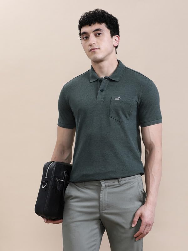 Image of CROCODILE Men's Solid Casual Wear T-Shirt | Polo Neck | Half Sleeves | Pull On | Regular