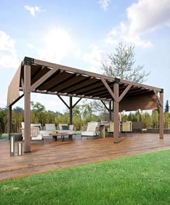 IDEALHOUSE Backyard Discovery 12 Ft x 20 Ft x 7.5 Ft Cedar Wood Pergola Kit with Canopy, Shade | Rain Protection, Heavy Duty Shelter for Outdoor Deck Garden Backyard Lawn Entertaining, Brown