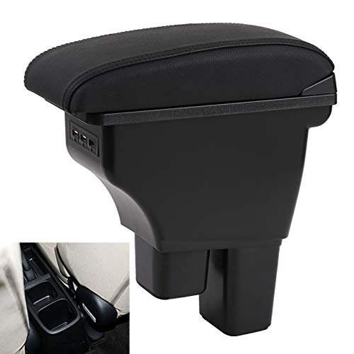 Image of YJYWZH Double Layer Armrest Box for Honda Fit Jazz 2009-2013 Car Interior Storage Center Console with 3 USB Port Black (Black with Black Thread)