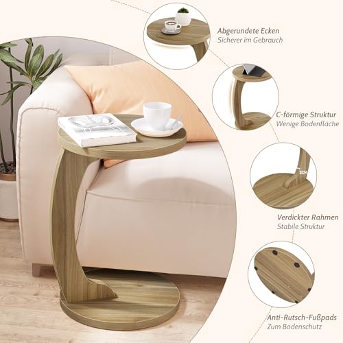 Table d'appoint en forme de C en MDF finition bois chêne clair durable