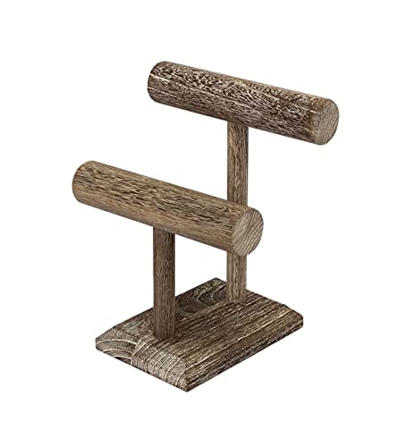 Cregugua 2-stöckiger Schmuckständer aus rustikalem Holz, für Halsketten, Armbänder, Zubehör, Organizer (20,3 x 17,5 x 25,4 cm) Cover