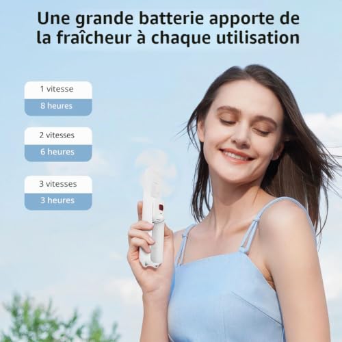 AUAUY Mini Ventilateur Portatif 3 en 1 à Main, Rechargeable USB, 3 Vitesses – vue 4
