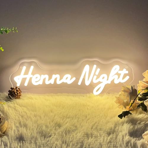 Image of Henna Night Neon Sign for Wall Decor Customized Led Neon Light Sign Personalized Birthday Marry Wedding Christmas Gift Sign Party Bedroom Bar Home Room (Warm White,40x13 CM)