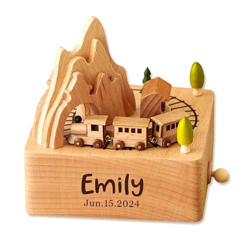 EDSG Personalised Music Box Custom Wooden Music Box Gifts for Birthday Christmas Engraved Rotating Musical Boxes Figurines with Any Name for Girls Boys Home Decor Spirited Away Music(Design 1)