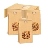 KLVGTIFS 25 Piezas Bolsas de Papel Kraft, Bolsa de Papel Kraft Marrón con Ventana Transparente, Bolsas para Hornear con Alambre de Cierre a Prueba de Aceite, Incluye 36 Pegatinas Hechas a Mano