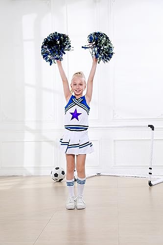 LOLANTA Girls' Cheerleading Costumes with Pompoms and Socks, Kids Halloween Fancy Dress Up, Cheerleader Outfit, Blue, 4-5 Years, 110 - Image 3