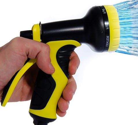 Garden Hose Nozzle - Best for Lawns, Plants & Shrubs, Washing Cars, Dogs + Pets. Free Detachable Shut Off Valve, Ergonomic Trigger, Easy Flow Control Setting, Durable Soft Touch Grip, 9 Settings