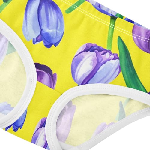 Florals Toddler Girls Underwear 2t Cotton Panties for Girl Watercolor Blue Purple Tulips Yellow Underpants Briefs4