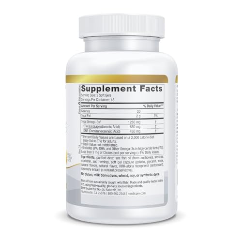 Image of Nordic Naturals ProOmega, Lemon Flavor - 90 Soft Gels - 1280 mg Omega-3 - High-Potency Fish Oil with EPA & DHA - Promotes Brain, Eye, Heart, & Immune Health - Non-GMO - 45 Servings