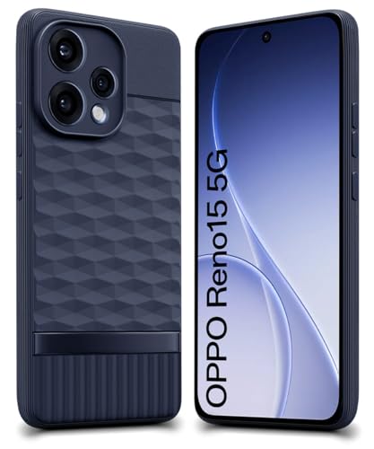 Image of WOW IMAGINE Back Cover for Oppo Reno 15 5G with Hexa Cube Design | Ultra Slim Soft Rubberised Case | Inner Velvet Fabric | Flexible Mobile Case | Camera Protection - Blue