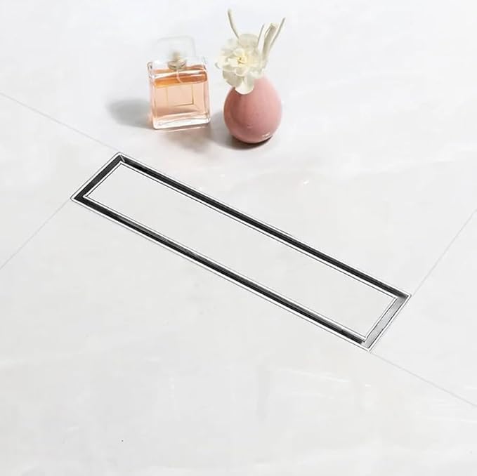 Image of 12 x 4 Inch Tile Insert Shower Drain Channel | 304 Stainless Steel Invisible Linear Floor Drain for 13mm Tile | Bathroom Wet Room Drain with Cockroach Trap, Anti-Odor & Side Outlet Hole