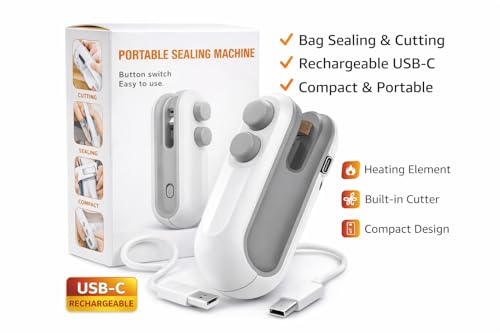 Image of WEJIT Portable Mini Sealing Machine for Food Packets | 2-in-1 Heat Sealer & Cutter, Plastic Sealing, USB Rechargeable, Snack Bag Sealer