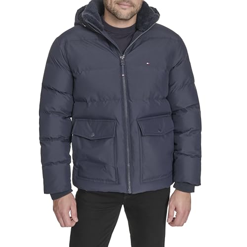 Tommy Hilfiger Herren-Kapuzenpuffer mit aufgesetzten Taschen, Marineblau, XXL – Ansicht 1