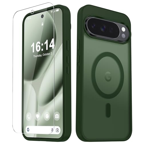 Image of for Google Pixel 10 /10 Pro Case, Matte Magnetic Phone Cover [with 1 Screen Protector] [Support for MagSafe] [Shockproof Military Grade Protection] Translucent Frosted Back, Sage Green