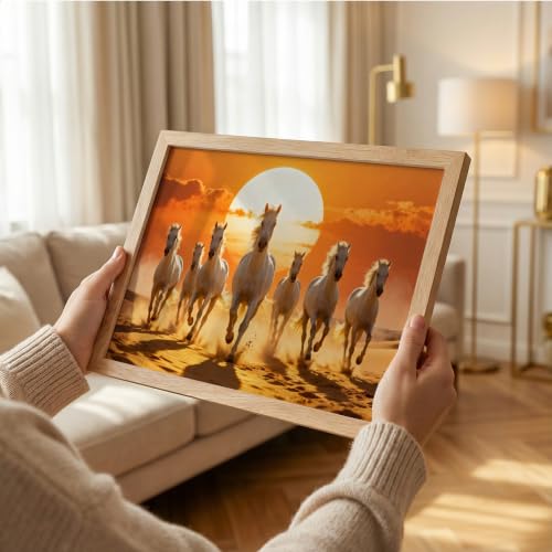 Image of Suneree 7 Horse Vastu Wall Painting (Landscape Collection) (Natural, Design 03, 13x19 Inch)
