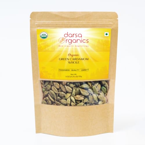 Darsa Organics Green Cardamom Pods 4 oz – Whole Green Cardamom for Tea, Cooking & Baking – Aromatic & Flavorful, USDA Certified, Non-GMO, Gluten-Free, Kosher