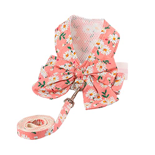 SHINROAD Correa de gato para mascotas Arnés de cadena para perros con correa Cuerda de malla Chaleco con nudo de lazo para mascotas Flor de mascotas Arneses de tracción Impreso Gato Rosa M