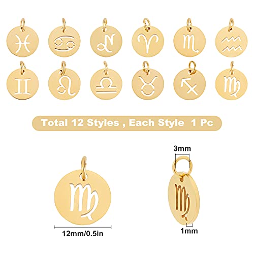SUNNYCLUE 12Pcs Zodiac Charm 12 Constellation Sign Letters Alloy Pendants Double Sided Round Enamel Metal Charms Jewelry Making for DIY Necklace Bracelet Earring Supplies Accessories - Image 2