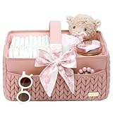 LUKJOJO Luxurious Baby Diaper Caddy, Nursery Storage Basket for Newborn Boy and Girl, Travel Baby Basket for Diapers Baby Wipes, Organizer Tote Bag Storage Bin, Baby Shower Gifts(dusty rose)