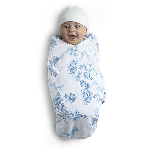 Image of Delta Children 100% Organic Cotton Fitted Crib Sheets, Blue Botanicals + 100% Organic Jersey Cotton Baby Receiving Blankets - 30x40 Inches - GOTS Certified (Pack of 2) (Bundle)