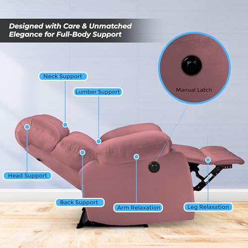 Image of Little NAP Helios Soft Suede Fabric Single Motorized Standard Recliner | Padded 1 Seater Aaram Sofa | Relaxing Chair for Home Office Living Bed Room | Dusty Mauve