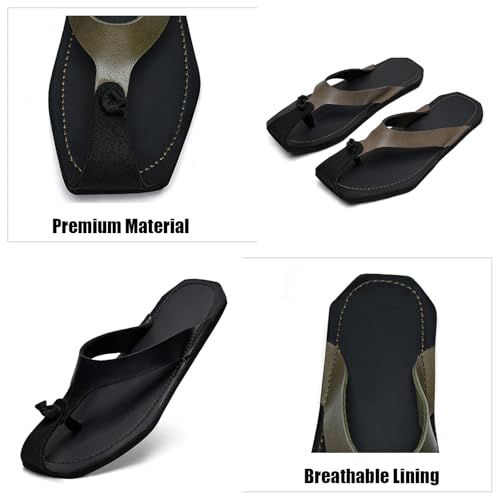 Men's Genuine Leather Wide Box Flat Flip-Flops Comfortable Slip On Soft Sole Outdoor Walking Thong Slides Sandals For Summer Beach Leisure Daily2
