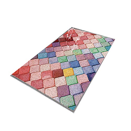 Floor Rainbow Shower Mat for Bathroom Non Slip Fast Dry, Prague Design PVC Loofah Bathroom Mats Without Suction Cups, 24x36inch