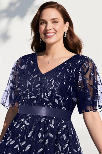 Pinup Fashion Plus Size Formal Dresses - Evening Gowns Sequin Embroidery V-Neck Prom Long Dress with Slit2