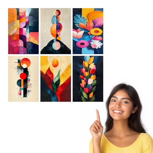 Image of SiddArtify Abstract Geometric Wall Art Prints Set - Modern Colorful Poster Decor for Living Room Bedroom Office - 8x12 inch Board Pack of 6