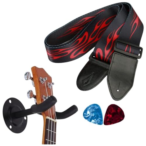 Image of MOCKING BIRD Guitar Belt with guitar wall mount hanger Adjustable Buckle Guitar strap for acoustic Guitar Electric Guitar bass Guitar Hanger with Colourful Plectrum picks