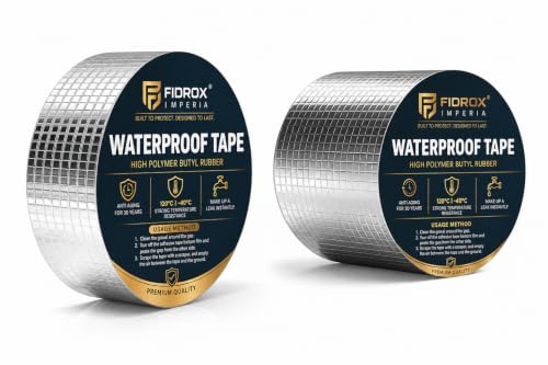 Image of Fidrox COMBO PACK (2 inch+4 inch) Super Strong Adhesive Waterproof tape Permanent Repair Roof Water Leakage Solution Rubber Foil Suitable for Roof Leak,surface Crack,Window Sill Gap (6 Inch (15CM*5M))