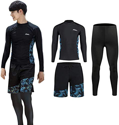 ZHPUAT ラッシュガード メンズ 水着 長袖 前開き レギンス サーフパンツ フィットネス 男性 UVカット温泉 ビーチ 水泳 スイミング 吸汗 速乾 3点セット03 L